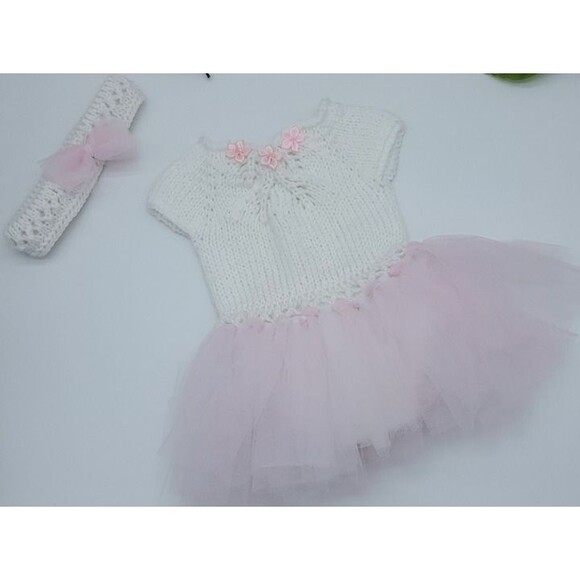 Handmade Baby Pink and White Tutu Dress Set With Headband - Picture 7 of 7